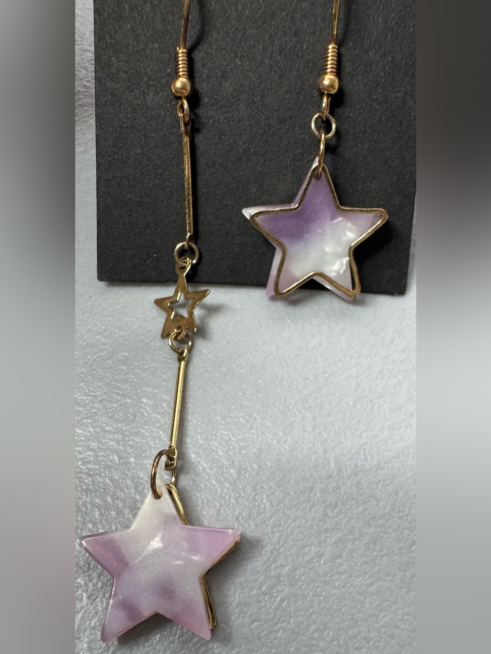Gold Star Drop Earrings Lavender-Pink Enamel celestial galaxy zodiac astrology